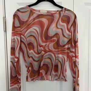 Colorful Swirl Mesh Long Sleeve Top